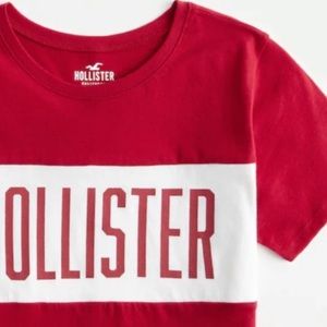 Hollister Women’s Relaxed Print Logo Graphic Baby Tee T shirt Red Medium